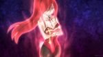  1girl angry animal_ears animal_tail aura breasts bunny_tail bunnysuit cleavage collar cross crossed_arms detached_collar erza_scarlet fairy_tail hair_ornament hair_over_one_eye leotard long_hair pantyhose ponytail rabbit_ears redhead tail wrist_cuffs 