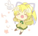  blonde_hair blush closed_eyes lilith_aileron long_hair open_mouth ponytail ribbon school_uniform shoes skirt socks tales_of_(series) tales_of_destiny 