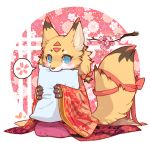  androgynous bed blue_eyes fox furry japanese_clothes lovewolf5122 solo white_background 