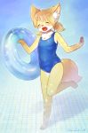  1girl closed_eyes female fox full_body furry gradient gradient_background kiichi_(ca0sf) open_mouth short_hair solo swimsuit underwater 