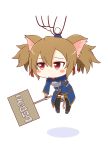  1girl animal_ears black_legwear blush blush_stickers brown_hair cat_ears cat_tail chibi full_body kaleido_yuki light_brown_hair red_eyes short_twintails sign silica simple_background size_difference sword_art_online tail thigh-highs twintails white_background 