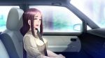  1girl bangs between_breasts black_hair breasts butcha-u car car_interior game_cg ground_vehicle hands_together highres large_breasts long_hair long_sleeves looking_at_viewer meikoku_gakuen_jutai_hen:_onegaishimasu......_sensei_no_seieki_de,_watashi-tachi_wo_tasukete_hoshiin_desu! motor_vehicle open_mouth red_eyes seatbelt shiny shiny_hair sitting solo sunlight sweater turtleneck upper_body vehicle window 