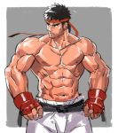  1boy abs bara black_hair facial_hair gloves male_focus muscle nikism pecs ryuu_(street_fighter) solo street_fighter tagme topless 