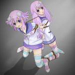  2girls bdsm blush bondage bound choujigen_game_neptune collar d-pad femuto gag hair_ornament linked_collar long_hair looking_at_viewer multiple_girls nepgear neptune_(choujigen_game_neptune) neptune_(series) open_mouth purple_hair restrained rope shibari short_hair siblings striped striped_legwear tied_together tied_up violet_eyes 
