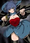  1girl blue_eyes blue_hair breasts cleavage kamakiri_(kamakiri_farm) kunoichi_chiyome large_breasts looking_at_viewer ootori_ichiraku scarf skirt sword thigh-highs weapon 