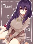  1girl artist_name braid breasts character_name cu-no glasses heart kikyou-0423 kokonoe_tamaki large_breasts pince-nez purple_hair sweater sweater_dress 