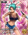  1girl card_(medium) female green_eyes green_hair hunter_x_hunter knife legs menchi_(hunter_x_hunter) short_shorts shorts smile 