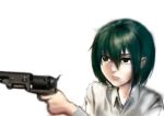  00s 1girl androgynous green_eyes green_hair gun handgun isago_ganma kino kino_no_tabi revolver short_hair tagme weapon 