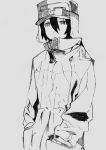  00s 1girl androgynous coat female goggles hat kino kino_no_tabi monochrome short_hair simple_background sketch solo tagme 