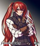  1girl crossed_arms fire_emblem fire_emblem_if frown jadenkaiba looking_at_viewer luna_(fire_emblem_if) nintendo redhead twintails upper_body 