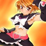  00s 1girl armpits blush brown_eyes brown_hair cure_black futari_wa_precure misumi_nagisa navel onsoku_maru precure short_hair smile solo 