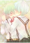  2boys blonde_hair blush child kiss male_focus multiple_boys nagiyaki_(momomo77) short_hair simple_background suspenders yaoi 