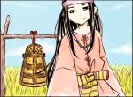  androgynous bell black_hair do_do_goki dotaku_(bell) headband jewelry long_hair nature necklace original outdoors plant sky solo yayoi_period 