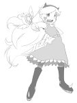  1girl dress full_body hair_ornament heart holding long_hair looking_at_viewer monochrome open_mouth simple_background solo star star_butterfly star_vs_the_forces_of_evil teruki_kuma tongue wand white_background 