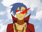  1boy animated animated_gif artist_request cape clapping clouds cloudy_sky congratulations drawfag kamina kamina_shades lowres neon_genesis_evangelion parody shirtless simple_background sky smile solo source_request tengen_toppa_gurren_lagann upper_body 