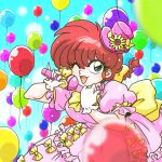  1girl balloon braid dress genderswap hat microphone ranma-chan ranma_1/2 redhead saotome_ranma single_braid solo wantan-orz wink 