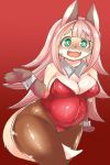  1girl breasts bunnysuit female fox furry gradient gradient_background green_eyes leotard long_hair open_mouth pink_hair shinobe solo 