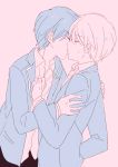  2boys blonde_hair child kiss male_focus monochrome multiple_boys nagiyaki_(momomo77) short_hair simple_background standing sweat yaoi 