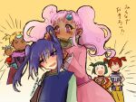  00s 3boys 3girls blonde_hair blue_eyes blue_hair blush chat dark_skin farah_oersted fog_(tales) green_hair keele_zeibel long_hair meredy multiple_boys multiple_girls pink_hair redhead rid_hershel tales_of_(series) tales_of_eternia twintails violet_eyes yellow_background 