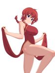  1girl bare_legs blue_eyes braid breasts china_dress chinese_clothes dress genderswap large_breasts nanashi_maru no_panties ranma-chan ranma_1/2 redhead saotome_ranma single_braid smile solo 