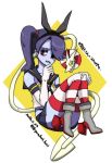  blue_skin boots cosplay elbow_gloves gloves high_heel_boots high_heels kantai_collection leviathan_(skullgirls) shimakaze_(kantai_collection)_(cosplay) skirt skullgirls squigly_(skullgirls) striped_legwear zombie 