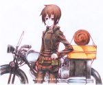  00s 1girl androgynous date ground_vehicle hermes kino kino_no_tabi motor_vehicle motorcycle rovoz short_hair solo tagme 