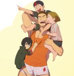  4boys age_difference barefoot blush boxers carrying character_request child gundam gundam_tekketsu_no_orphans itto_(mentaiko) male_focus mikazuki_augus multicolored_hair multiple_boys muscle norba_shino shoulder_carry size_difference tagme tank_top younger 