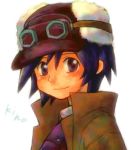  00s 1girl androgynous artist_request coat earflap_hat goggles goggles_on_hat goggles_on_head hat kino kino_no_tabi looking_at_viewer short_hair smile solo tagme 