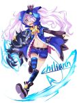  1girl artist_request blue_eyes chiliarch_(elsword) crown elsword female full_body horns luciela_r._sourcream pigtails solo thigh-highs white_background white_hair young 
