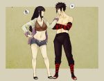  1boy 1girl black_hair breasts cleavage female full_body hyuuga_hinata long_hair menma_(naruto) naruto naruto:_road_to_ninja navel short_hair standing whisker_markings 