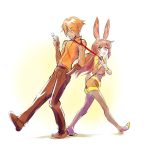  1boy 1girl animal_ears brown_hair eyebrows eyebrows_visible_through_hair eyes_visible_through_hair fox_alistair iesupa long_hair necktie orange_hair rabbit_ears rwby tail thigh_boots velvet_scarlatina 