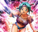  1girl breasts female green_eyes green_hair hunter_x_hunter knife legs menchi_(hunter_x_hunter) short_shots smile solo 