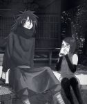  1boy 1girl madasara monochrome naruto outdoors tagme uchiha_madara uchiha_sarada 