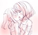  2girls female gradient gradient_background idolmaster idolmaster_cinderella_girls kiss monochrome multiple_girls ogata_chieri takagaki_kaede yuri 