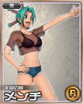  1girl breasts card_(medium) female green_eyes green_hair hunter_x_hunter legs menchi_(hunter_x_hunter) short_shots smile 