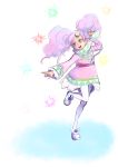  00s 1girl dark_skin dress frills long_hair meredy open_mouth pantyhose pink_hair shoes tales_of_(series) tales_of_eternia twintails violet_eyes 