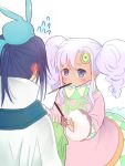  00s 1boy 1girl blue_hair blush cloak dark_skin dress keele_zeibel long_hair meredy pink_hair pocky ponytail quickie short_hair tales_of_(series) tales_of_eternia twintails violet_eyes 