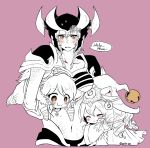  3girls animal_ears blush breasts female league_of_legends lulu_(league_of_legends) midriff monochrome multiple_girls navel shyvana simple_background spot_color tagme tristana 