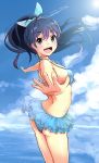  1girl ass bikini clouds ganaha_hibiki idolmaster looking_at_viewer ocean open_mouth ponytail sky solo swimsuit water 
