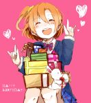  1girl ^_^ blush box female happy heart kousaka_honoka love_live!_school_idol_project orange_hair short_hair stuffed_animal yasai 
