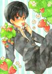  1boy berry child eating gakuran jacket male_focus nagiyaki_(momomo77) school_uniform solo strawberry uniform 