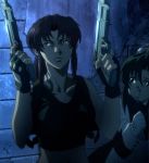  2girls black_lagoon fabiola_iglesias green_hair gun handgun highres multiple_girls night pistol revy_(black_lagoon) standing stitched tattoo weapon 