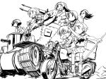  6+girls girls_und_panzer greyscale ground_vehicle m3_lee maruyama_saki military military_vehicle monochrome motor_vehicle multiple_girls oono_aya sakaguchi_karina sawa_azusa takanaga_kouhei tank utsugi_yuuki yamagou_ayumi 