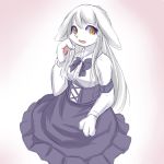  1girl artist_request breasts brown_eyes copyright_request female furry gradient gradient_background long_hair open_mouth rabbit skirt solo tagme white_background white_hair 