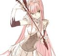  1girl breasts crown elbow_gloves fate/grand_order fate_(series) gloves long_hair looking_at_viewer medb_(fate/grand_order) pako pink_hair simple_background smile solo very_long_hair whip white_background white_gloves 