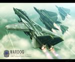  ace_combat ace_combat_5 afterburner aim-54_phoenix aim-7_sparrow aim-9_sidewinder aircraft airplane clouds cloudy_sky condensation_trail drop_tank emblem f-14_tomcat fighter_jet glint highres jet military military_vehicle pilot signature sky wardog_squadron zephyr164 