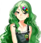  1girl bare_shoulders green_hair grey_eyes hair_ornament hairclip long_hair looking_at_viewer original simple_background sleeveless smile solo suisogenshi white_background 