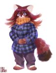  artist_request brown_hair furry long_hair raccoon scarf 