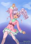  00s 1girl blue_eyes breasts dark_skin dress frills long_hair meredy open_mouth pantyhose purple_hair tales_of_(series) tales_of_eternia twintails 