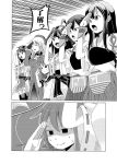  6+girls ^_^ ahoge akagi_(kantai_collection) akebono_(kantai_collection) ascot atago_(kantai_collection) beret closed_eyes comic empty_eyes greyscale hairband haruna_(kantai_collection) hat height_difference jitome kaga_(kantai_collection) kantai_collection kongou_(kantai_collection) lineup long_hair monochrome multiple_girls muneate nontraditional_miko odd_one_out open_mouth pantyhose salute school_uniform serafuku shaded_face shino_(ponjiyuusu) side_ponytail skirt smile sweatdrop thigh-highs translated wide_sleeves yugake zettai_ryouiki 